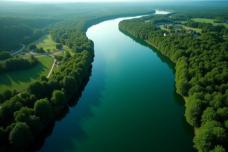 Mäandernder Flusslauf aus der Vogelperspektive