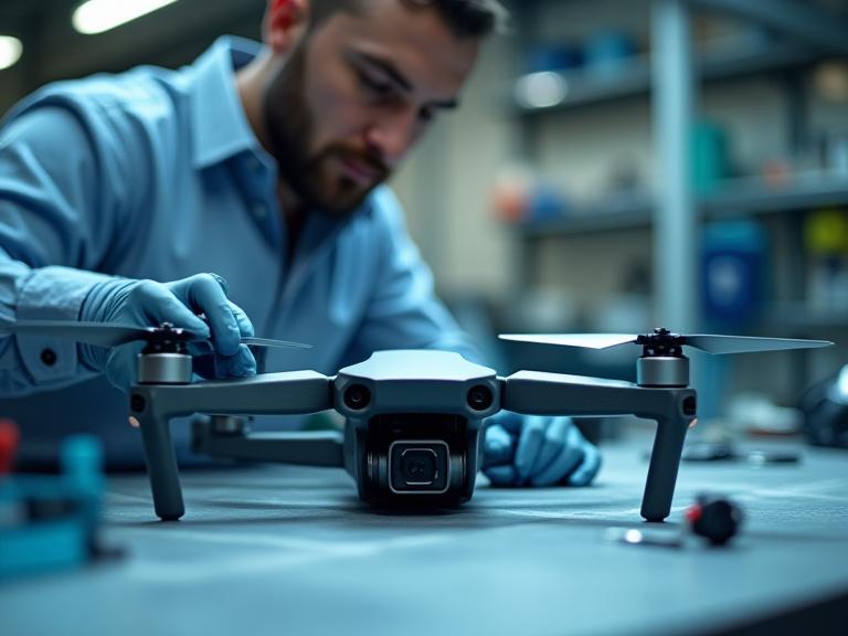Drohne in einer Werkstatt für Reparatur und Wartung